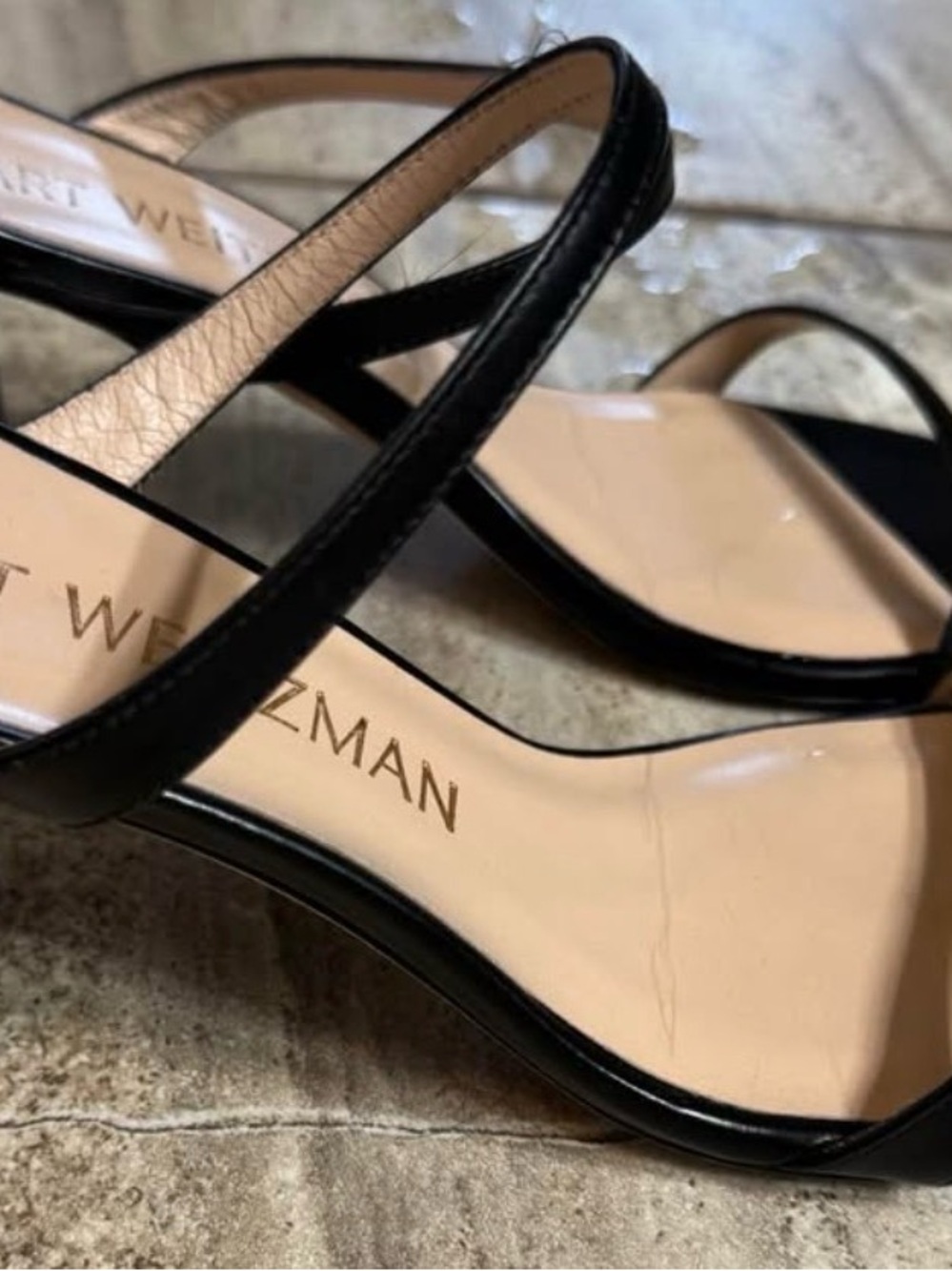 Stuart Weitzman Black Napa Leather Aleena Block Heel Sandals - Picture 5 of 5